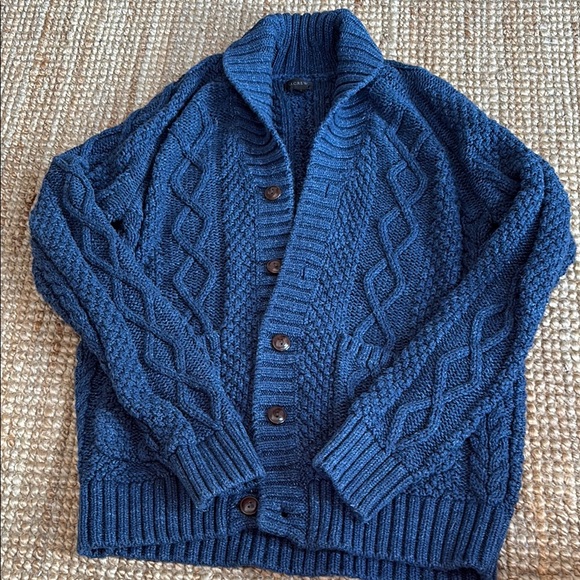 Crew Blue Cable Knit Cardigan Sweater